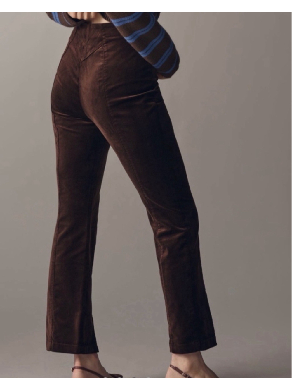 Anthropologie Maeve XSP High Rise Split Front Brown Velvet Skinny Pants NWOT - Picture 3 of 13